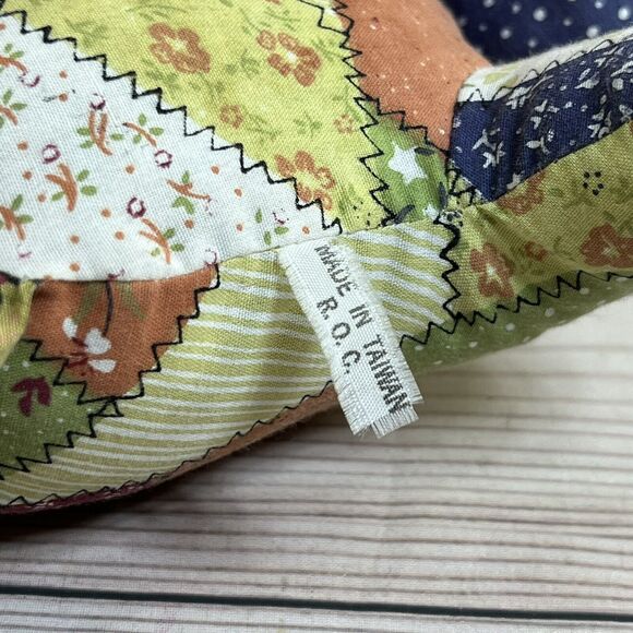 VTG 80s Faux Patchwork Quilt Bunny & Elephant 12” Stuffed Animal Plush Set of 2 - Picture 15 of 16